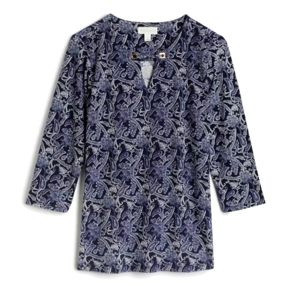 Magnolia Grace - navy 3/4 length sleeve top - keyhole neckline - size L - Picture 5 of 7